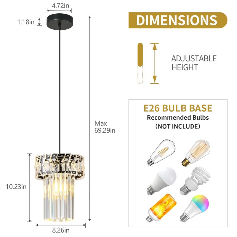 BBLLWJ Modern Pendant Light Black Pendant Lights Crystal Chandeliers Adjustable