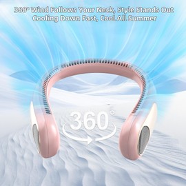 Namecute Portable Neck Fan,Personal Hands Free Bladeless Fan,360° Strong Cooling Fan,LED Display, 4-Speeds,6000mAh USB Rechargeable,Long Use Time,Wearable Fan,Gifts for Men Women Dad Mom (Pink)