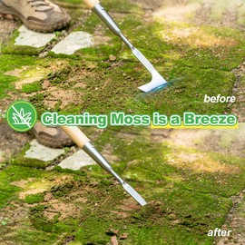 Berry&Bird Long Handle Crack Weeder Stainless Steel Garden Crevice Weeding Sickle Tool L-Shaped Grass Cutter Knife Manual Weeder Puller Spatula for Garden Patio Lawn Yard Side-Walk