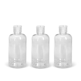 UHI Cosmetics Empty 8 Oz. Bottle with Flip Cap - Boston Round Clear PET | Elegant Reusable Clear Bottle with Flip Cap For Hand Sanitizer, Creams, Shampoo, Conditioner, Lotion, Soap (6 Pack)