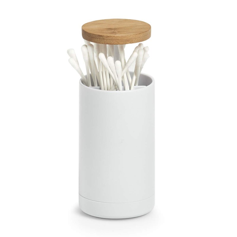 Zeller 18883 Cotton Bud Dispenser ABS / Bamboo White Approx.