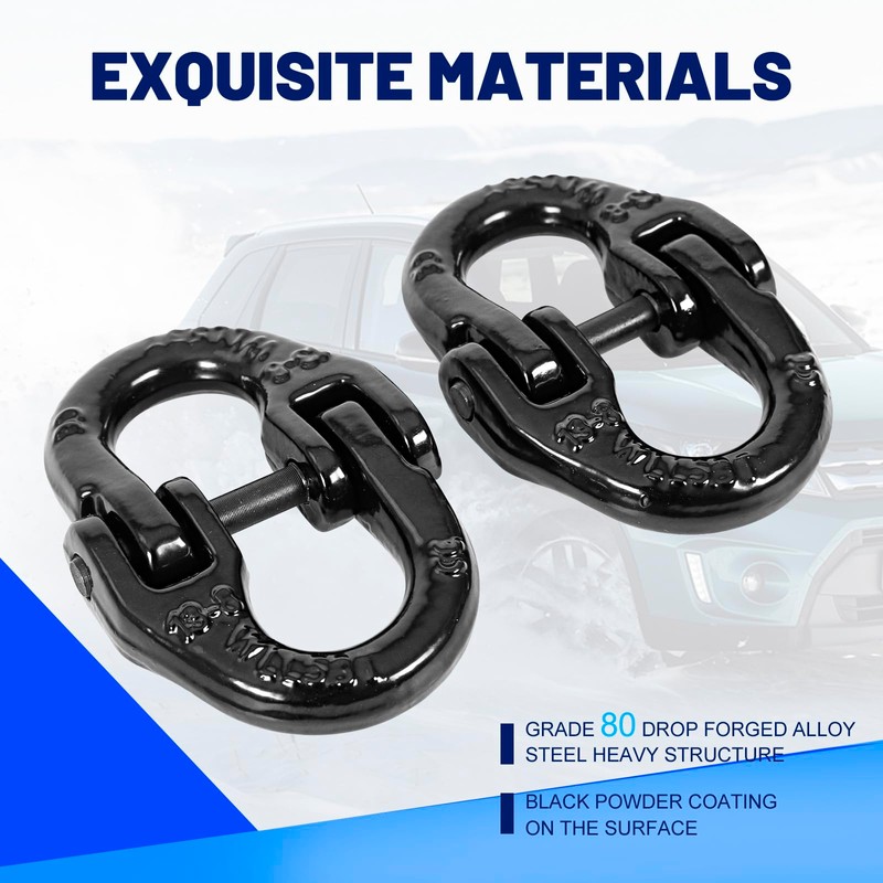 BACLAUGH 2pc 1/2 inch Coupling Link Tow Hitch Safety Chain