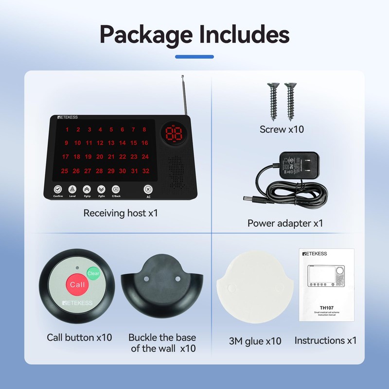 Retekess TH107 Wireless Caregiver Pager, Nurse Call System, Delete Call,