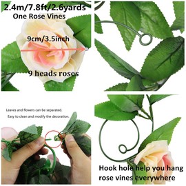 4 Pack 7.8ft Artificial Rose Vines with Green Leaves Fake Flowers Plants Hanging Garden Vine Garland for Wedding Home Party Decor Rustic Craft Supplies (Red)