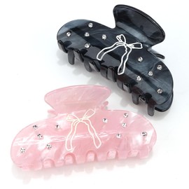 Canitor Hair Claw Clips for Women Bow Marbled Diamond Hair Clips for Thick Thin Hair Emi Cute Hair Accessories Preppy Teen Girl Gifts Trendy Stuff Pink Black