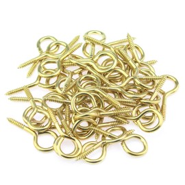 HELIFOUNER 50 Pieces 12# Screw Eyes, Screw in Eye Hooks, Metal Screw Eye Pins Hooks, Brass Plated Steel Screw Eyes, Gold