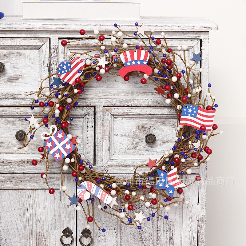 Americana Flag Red Blue Berry White Star Wreath 4th of