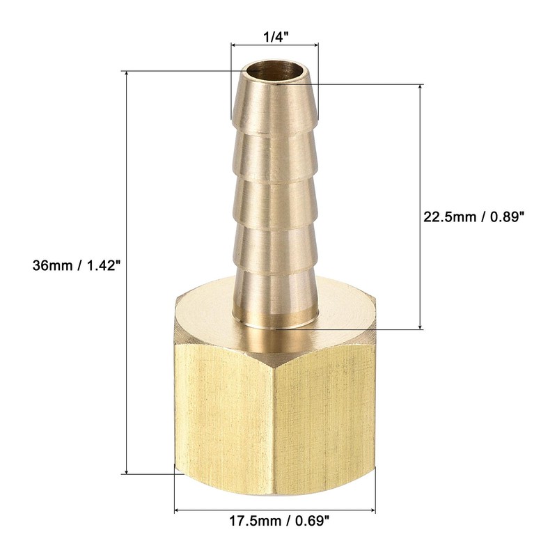 sourcing map Brass Barb Hose Fitting Connector Adapter 1/4 Barbed