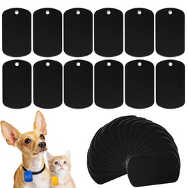 Yharnamite 30 Pcs Blank Aluminum Tags, 3 x 5cm Dog ID Tags, Engraving Blanks Rectangle Metal Stamping Tags with Hanging Hole for DIY Number, Name, Pet Dog, Plant Tags (Black)