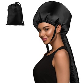 Bonnet Hair Dryer Attachment with Adjustable Headband-Deep Conditioning Mask Cap for speed up drying time at home, Easy to use for hair styling, Curling hair care fast drying (Black)
