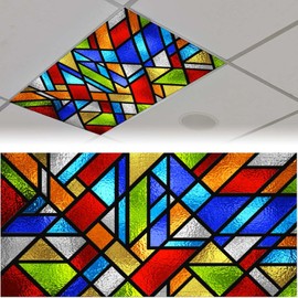 2PCS Fluorescent Light Cover for Ceiling Light Classroom-Stained Glass Patten Magnetic Light Cover Shade Panel,Decorative Film Filter for Reducing Harsh Glare Flicker Home School Office Decorations