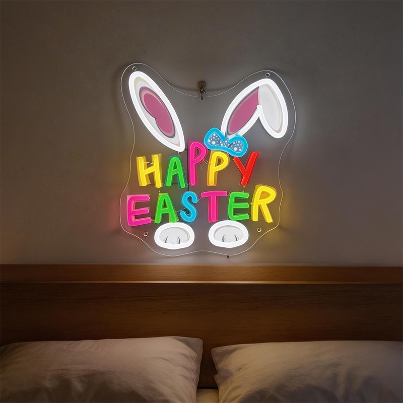 Happy Easter Neon Sign LED Easter Bunny Neon Lights USB
