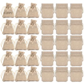 Lweiiws Burlap Gift Bags, 50 Pieces Small Gift Bags with Drawstring, 9 x 7 cm, Reusable Burlap Bags, Candy Bags for Party, Brithday, Wedding, Christmas, Jewelry, Art and DIY Craft.