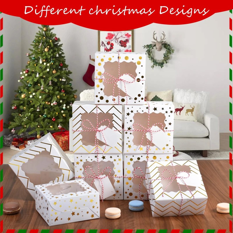 Kposiya 30pcs Christmas Cookie Boxes for Gift Giving 6x6x3in White