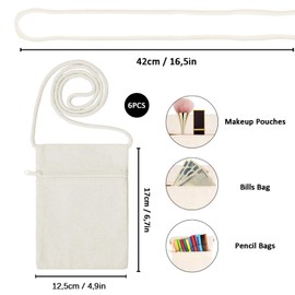 OUTALIZ Fabric Bag for Painting, Small Fabric Bag with Zip, Cotton Bag for Painting, DIY Beige Neck Pouch, beige, Contemporary