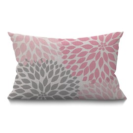 BGBDEIA Dahlia Flower Cushion Cover Abstract Elegant Floral Petal Pink Grey and White Decorative Cotton Linen Oblong Rectangle Throw Pillow Case Cover Couch Sofa Bed Men,Women 30 x 50 cm 12x20 Inch