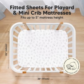 2-Pack Mini Crib Sheets, Pack and Play Sheets Fitted - Pack N Play Sheets, Organic Fitted Crib Sheet for Pack and Play Mattress, Playard Baby Crib Sheets, Crib Sheets Neutral for Boys,Girls (ABC Land)