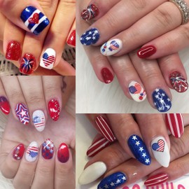 8 Sheets Independence Day Nail Stickers for Nail Art 4th of July Nail Decals 3D Self-Adhesive USA Flag Heart Star Eagle Statue of Liberty Firework Nails Designs Patriotic Day Nail Supplies for Women