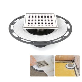 6-Inch Square Shower Drain with Bonding Flange - Durable Stainless Steel Shower Drain Flange Kit for Quick Drainage, Easy Installation, Ideal for Bathroom & Wet Area Renovations