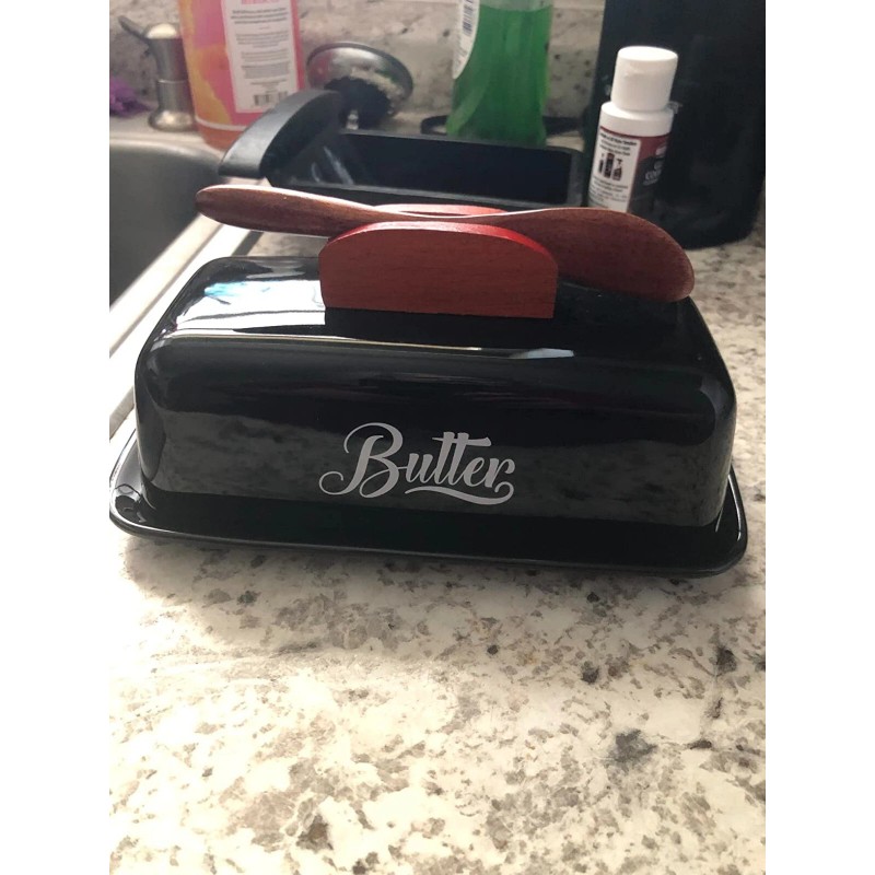 AISBUGUR Black Butter Dish with Lid and Knife Butter Tray