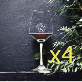 Unmarked Royal Flush Wine Glasses x4 Premium 12 Oz Personalize Poker Cards Games NEW