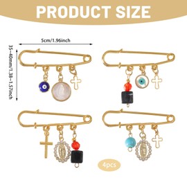 CHGCRAFT 4 Pcs 4 Style Cross Safety Pin Gold Plated Brooch Pin with Synthetic Turquoise Pendant Cross Brooch for Backpack Clothing Badges