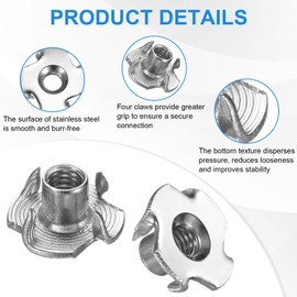 M METERXITY 25-Pack M6x8.7mm T-nut, Stainless Steel 4-Pronged Tee Nut Threaded Insert for Wood/Rock Climbing Holds/Furniture, Corrosion Resistant Fasteners