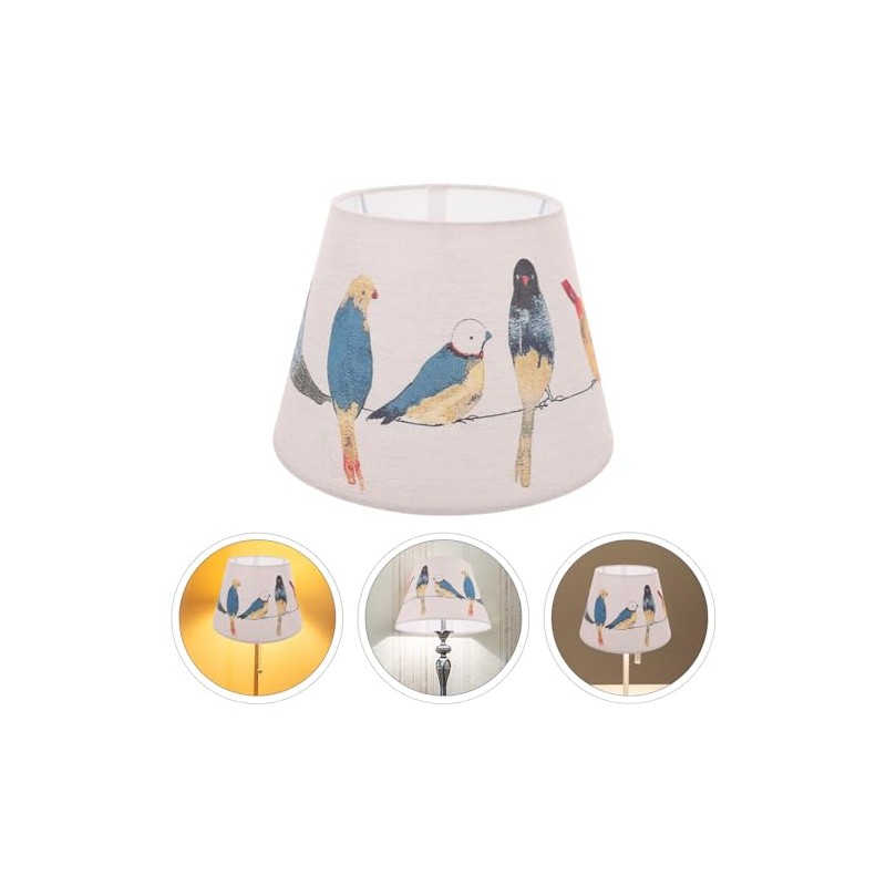 Housoutil Fabric Bird Lampshade,Medium Pattern Drum-Shaped Table Lamp Shade,Beige Replacement