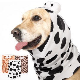 SAWMONG Dog Calming Hoodie Ear Head Covers for Noise Fireworks,No Shake Ear Wraps for Anxiety Relief,Dog Ear Muffs Dog Hematoma Ear Wrap Pet Grooming and Force Drying Dog Ear Protector,Cow,M