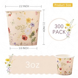 Crisky 3oz Bathroom Cups[300 Pack] Disposable Paper Dixie Cup, Elegant Vintage Floral Small Mouthwash Cups, Hot/Cold Beverage Coffee, Dessert for Birthday Parties, Home-use, Picnics, Ceremonies
