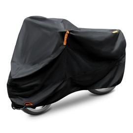 Motorcycle Cover Waterproof, 420D All Season Outdoor Protection, Heavy Duty Motorcycle Cover with Reflective Tape and Lock Holes Vehicle Cover (Black, XL)