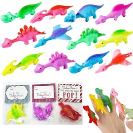 Valentine's Day Kids Gift Finger Dinosaurs,12pcs Slingshot Dinosaur Finger Toys,Stretchy Finger Flying Dinosaur Toys,Rubber Flying Dinosaur Toys,Children's Pranks and Gifts for Boys and Girls