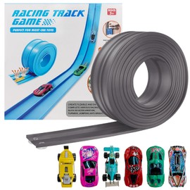 Dikopubby Flex Track Race Set for Kids, 15FT Starter Set Car Track with 4 Suction Cups and 6 Different 1/64th Cars - STEM Racing Toy for Boys & Girls Ages 3+ (Grey)