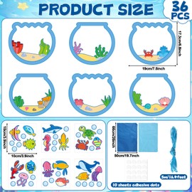 30 Sets Fishbowl Paper Crafts for Kids Summer Fish Tissue Paper Suncatchers Bulk Stained Glass Effect, Make Your Own Sea Animal DIY Art Crafts for Kid Home Classroom Activities Party Favor, 6 Styles