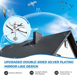 2 Pack Reflective Wind Powered Scare Devices, Weatherproof Aluminum Reflective Spinning Deterrent for Outdoor Use Gardens Railings Roofs, Deter Pigeons Sparrows & Woodpeckers