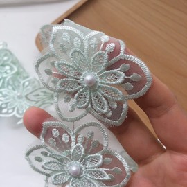 3yards Flower Pearl Lace Trim Ribbon,Embroidered Wedding Applique DIY Sewing Craft Supplies (Green)