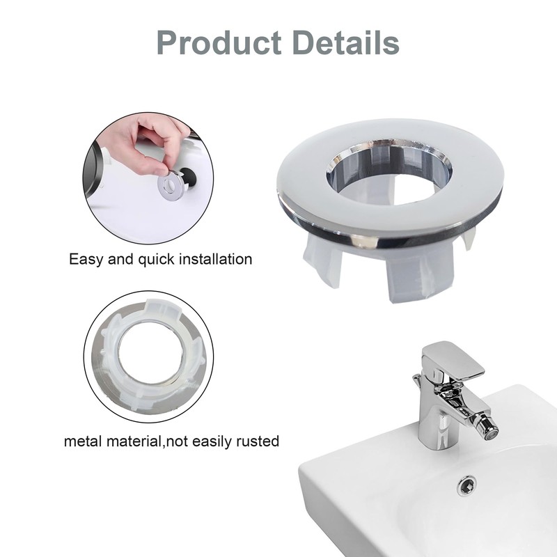 Pack of 2 Sink Overflow Covers, Sink Overflow Ring, Round
