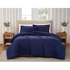 Brooklyn Loom Solid Cotton Percale Navy Twin/Twin XL 2 Piece Comforter Set, Solid Color Themed, Oeko-TEX Certified Confidence