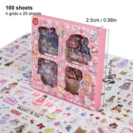 EAMOTOL 100 Sheets Kawaii Girls Stickers Kit for Journaling - Cute Sweet Cartoon PET Transparent Collage Scrapbooking Supplies Sticker Decal for Junk Journals Handbook Laptop Cards DIY Arts Crafts