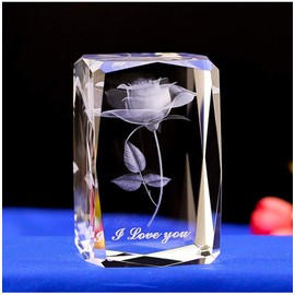 E-isata 3D Laser Crystal Rose Flower Engrave I Love You Keepsake Paperweight Ornaments for Anniversary Wedding Souvenirs Christmas Birthday Valentines Wedding Gift