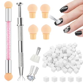 KEWUF 100 Stück Nail Art Schwämme mit Metallgreifer, 1 Pcs Sponge Brush Applikator inkl 4 Ersatzköpfe, Nagelkunst Schwammpinsel, Maniküre Zubehör für Nägel, um Eine Vielzahl von Gradient Nail Art