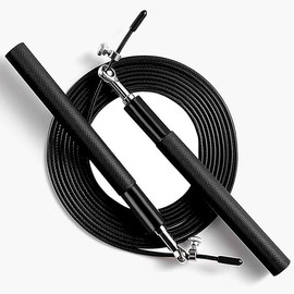 360° Swivel Speed Jump Rope with Steel-Coated Adjustable Rope & Aluminum Anti-Slip Handles - Perfect for Fitness, Boxing & All Ages - Color: Black