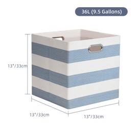 ORGMASTER Foldable Cube Storage Bin Organizing Baskets Cubby Boxes Fabric Storage Cubes Organizer Bins with Handles for Organization Shelf Closet, 13"x13"x13", Pack of 4, Blue/White Stripe