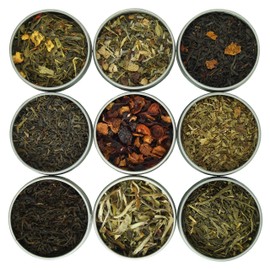Heavenly Tea Leaves Assorted 9 Loose Leaf Tea Gift Box, 9 Loose Leaf Teas & Herbal Tisanes (Approx. 90 Servings) - Variety Pack, Naturally Caffeinated Teas & Caffeine Free Herbal Tisanes