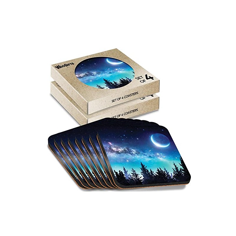 8 x Square Coasters - Milky Way Night Forest Moon