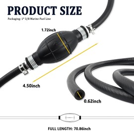 5.9 Ft 3/8 Fuel Line Hose,Rubber Boat Fuel Line with Boat Primer Bulb,Universal Marine Fuels Lines for Manual Pumping Fuels Car Accessories Fit for RVs,Marines,Outboards