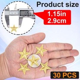 PAGOW 30pcs Gold Star Iron on Patch, Sew on Star Embroidered Patches, Iron on Fabric Patches, Appliques Embellishments Star Patches for Hats, Jackets, Clothes, Backpacks, Decor & Repair (Gold, 1")