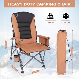 QAOYAL Camping Chairs for Adults, Adjustable Backrest Chair Supports 350lbs, Folding Chairs for Outside, Oversized Lawn Chair with Cup Holder, Brown
