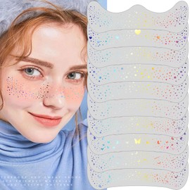 10 Pcs Holographic Multicolor Glitter Freckles Face Tattoo, Glow Up Cosmetic Glitter for Face, Sparkle Makeup Patches, Waterproof Face Speckles for Christmas (10PcsA Holographic Multicolor)