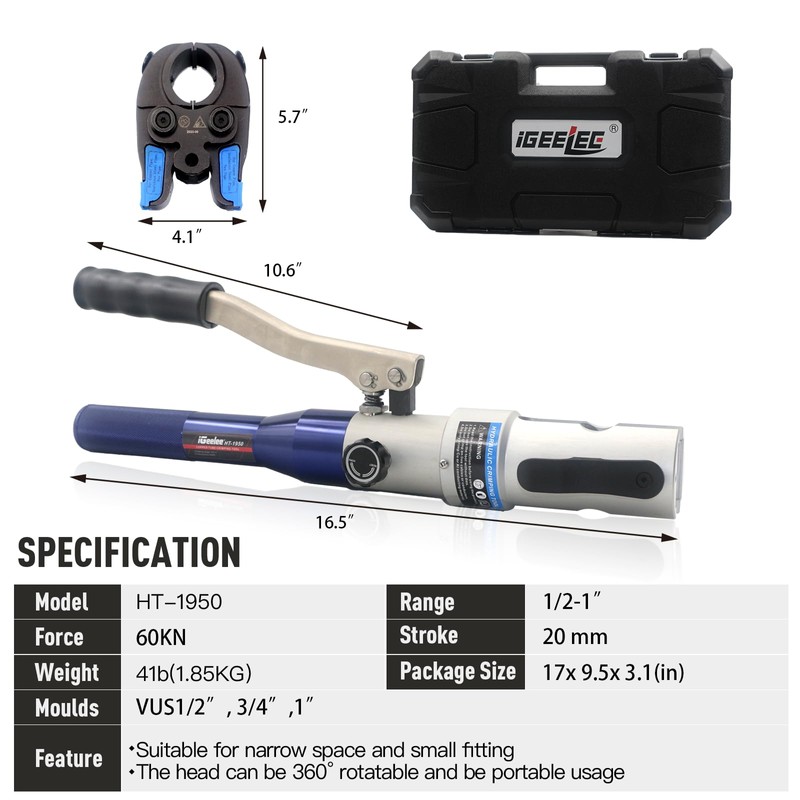 iGeelee Hydraulic Copper Pipe Press Tool for Viega ProPress Fittings